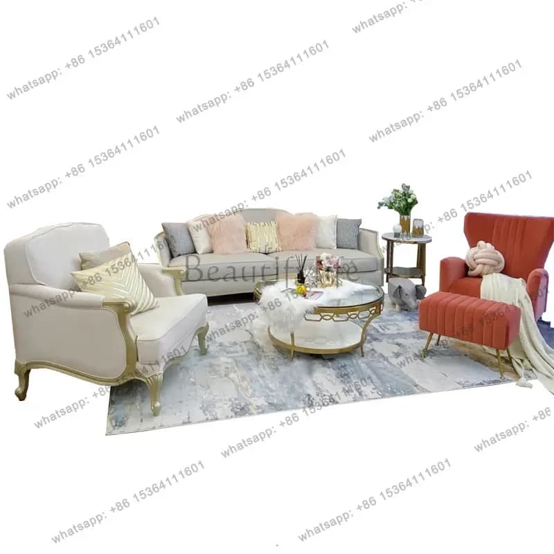 ld33Light luxury leather fabric sofa French solid wood modern simple living room sofa combination American small apartment