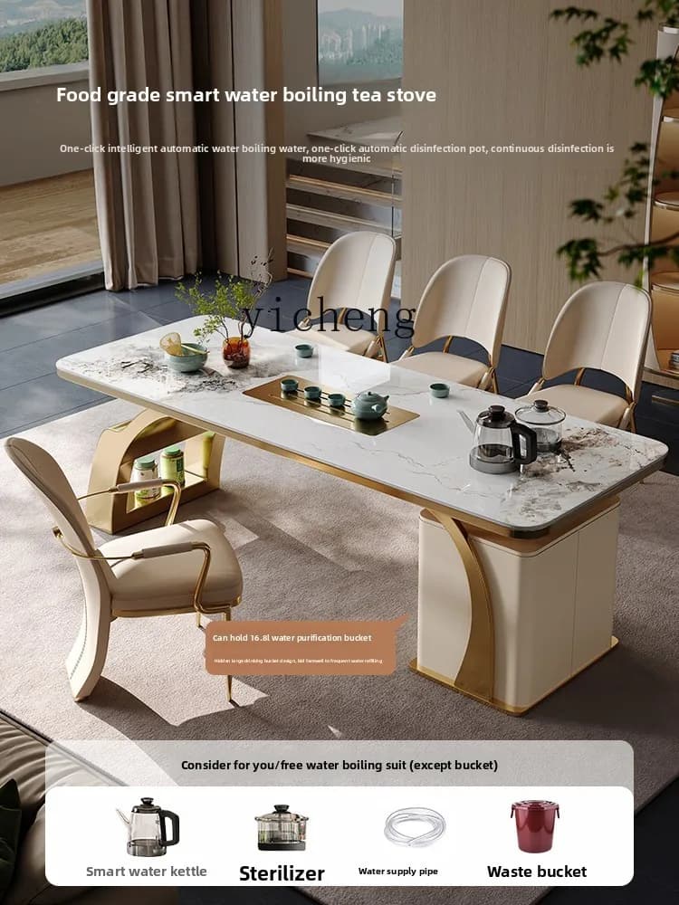 a5 Light Luxury Modern High-End Tea Table Home Table and Chairs Stainless Steel Kung Fu Tea Brewing Table