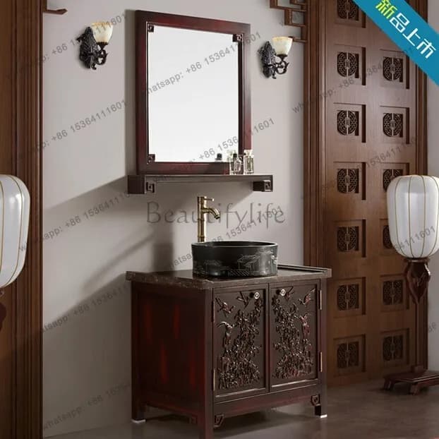 Chinese antique bathroom cabinet, marble hand wash face basin bathroom cabinet