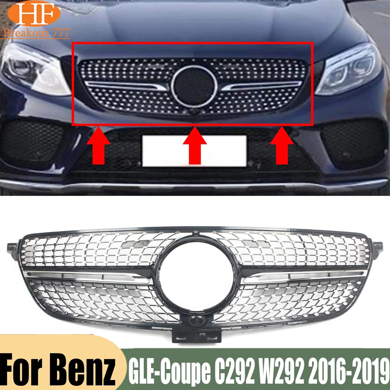 For Mercedes Benz GLE-Coupe C292 W292 2016-2019  With Camera Hole Tuning Car Accessories Front Grille Middle Net Grills