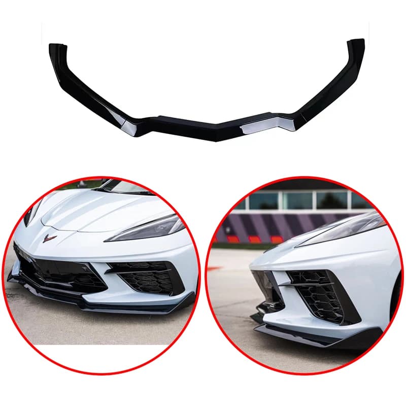 For Chevrolet Corvette C8 Z51 STG 2 Door 2020-2024 3/PCS Car Front Lip Spoiler Glossy Black Styling Accessoires Body Kit