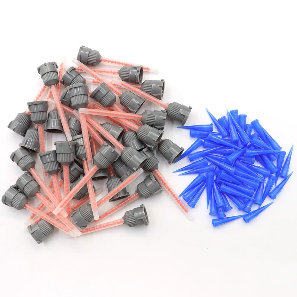 50pcs Epoxy Mixing Nozzle Mixer Adhesive for Glue Gun Applicator Gray Static Mixing Head (4:1/10:1 Ratio) with 22G Glue Needle