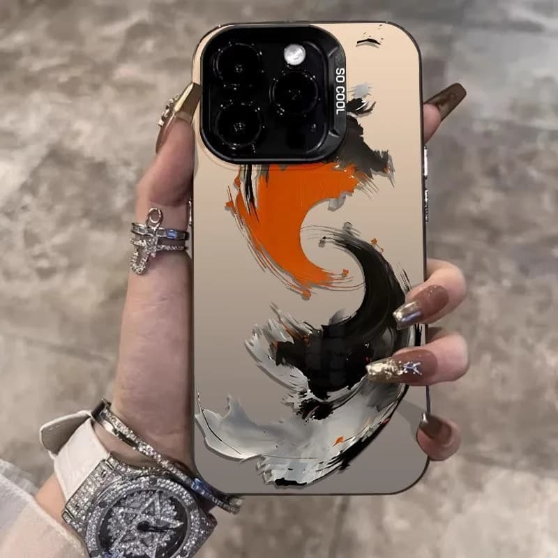 Chinese Style Yin Yang Koi Fish Case For Samsung S20 S21 S22 Plus S23 S24 FE S25 S26 Note 20 Ultra Orange Black Art Phone Cover