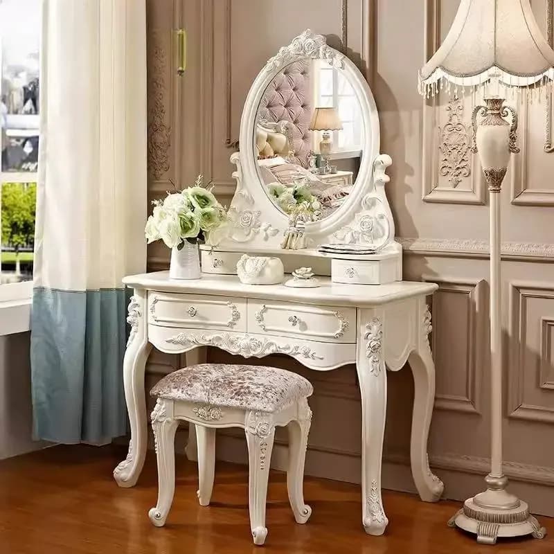 Vintage Wooden Makeup Vanity Desk Simple Decor White Europa Makeup Vanity Desk Corner Mirror Kaptafel Bedroom Furniture