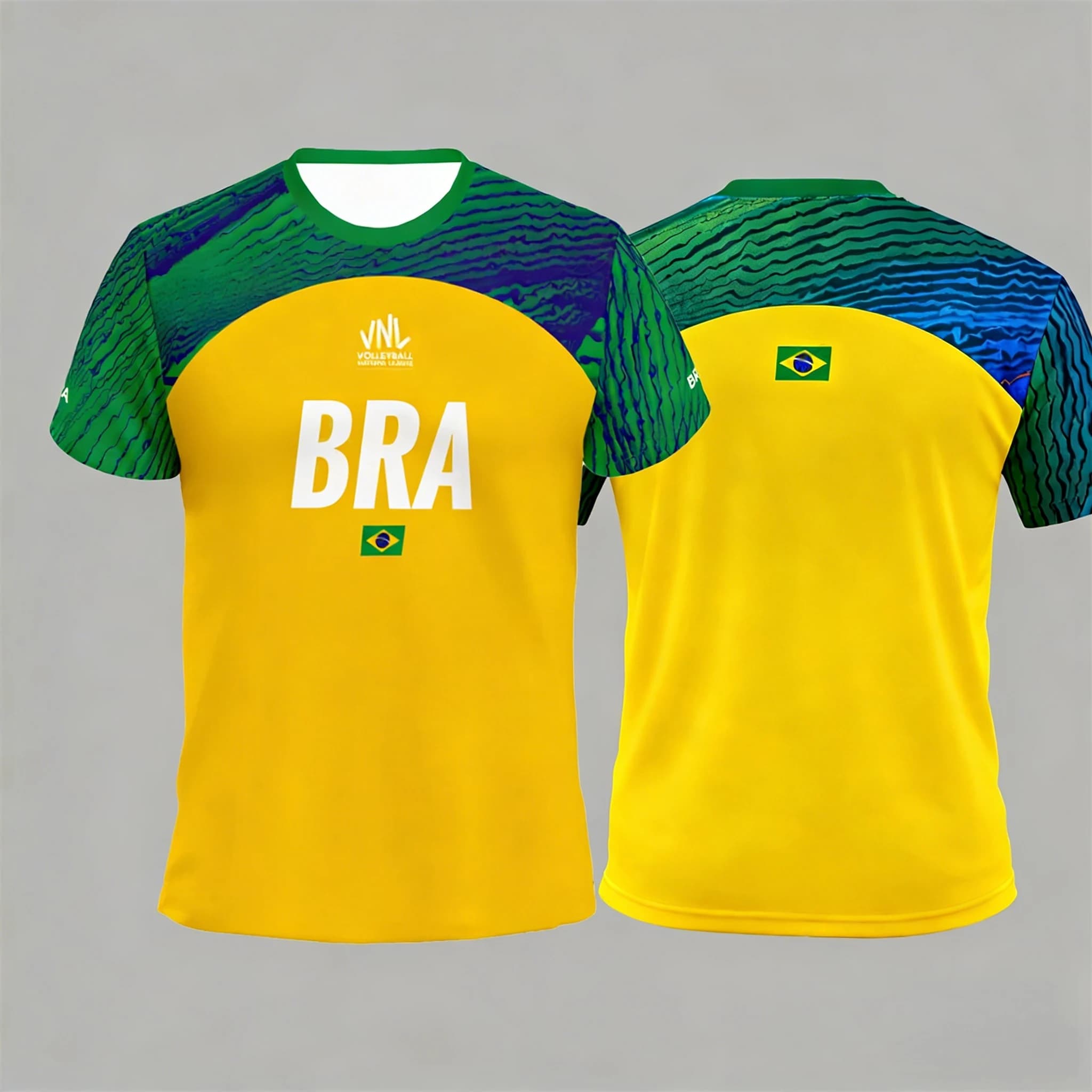 Brazil Volleyball Jersey 3D Contrast Sports T-Shirt Loose Fit Quick-Dry Short-Sleeve, Men's Summer T-Shirt  Outdoor Fitness