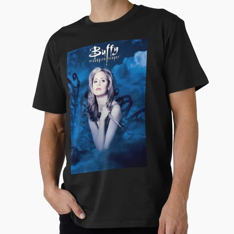 Buffy Inspired Graphic T-Shirt, 0811 Vintage Vampire Slayer Print Tee, Retro Horror Series Short Sleeve Casual Shirt US Size Top