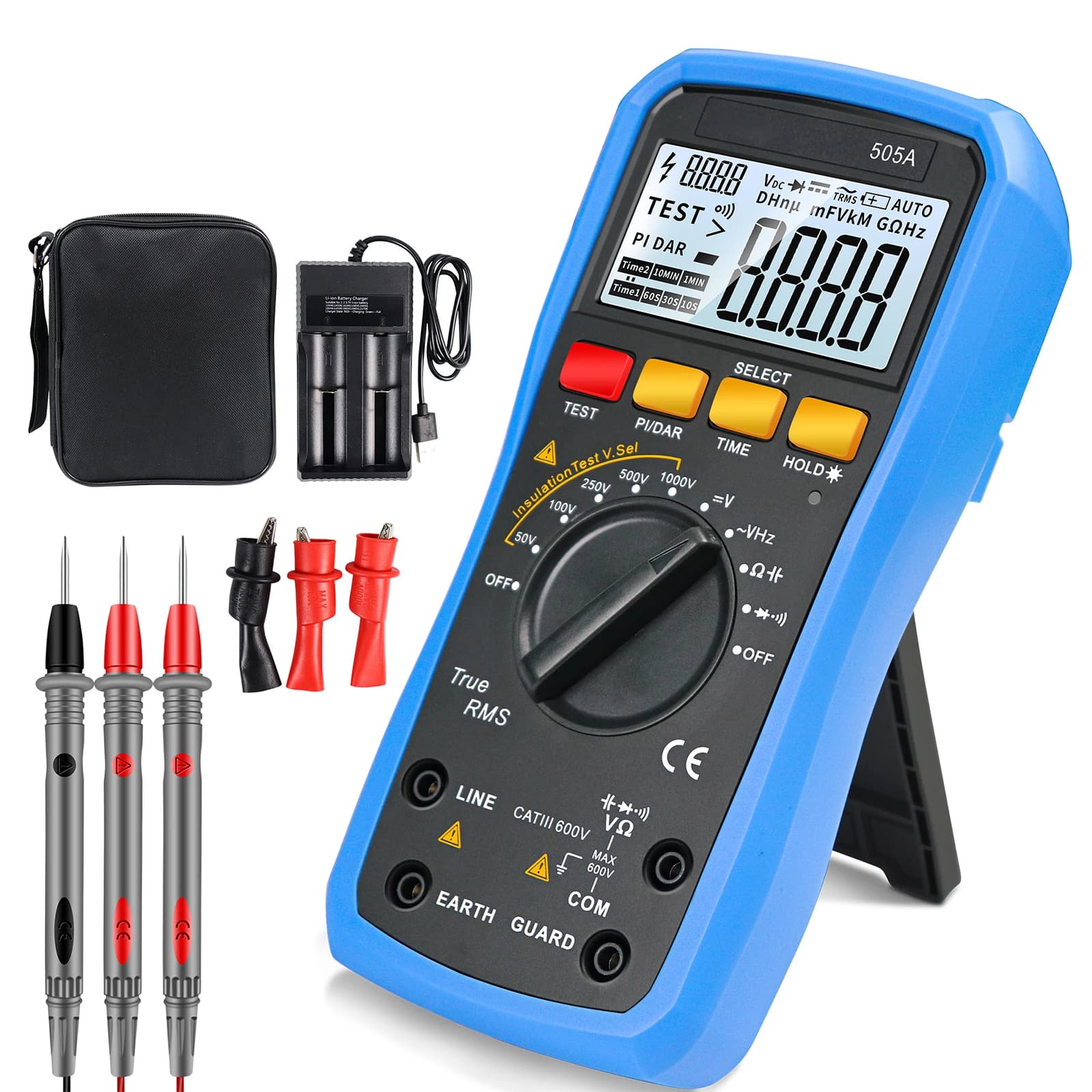 Insulation Resistance Tester 50V-2500V Megohmmeter DAR/PI True RMS Multimeter Holdpeak SK-505A/B