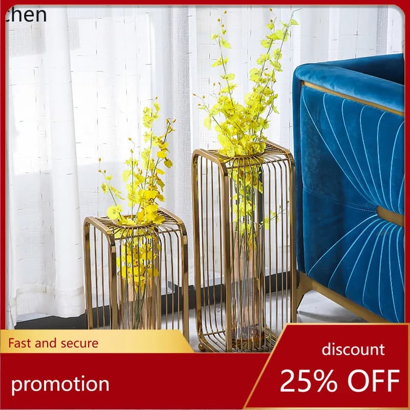ZML Living Room Flower Stand Modern Large Floor Vase Ornament Flower Arrangement Metal Decoration