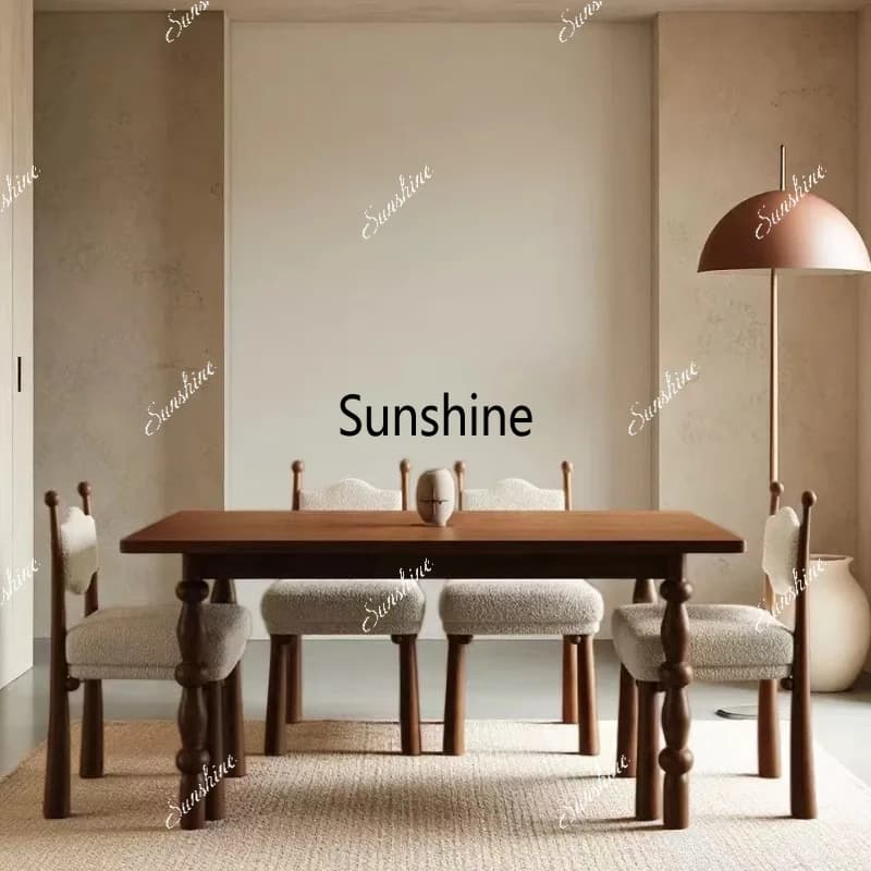 Retro solid wood dining table Small apartment simple rectangular dining table