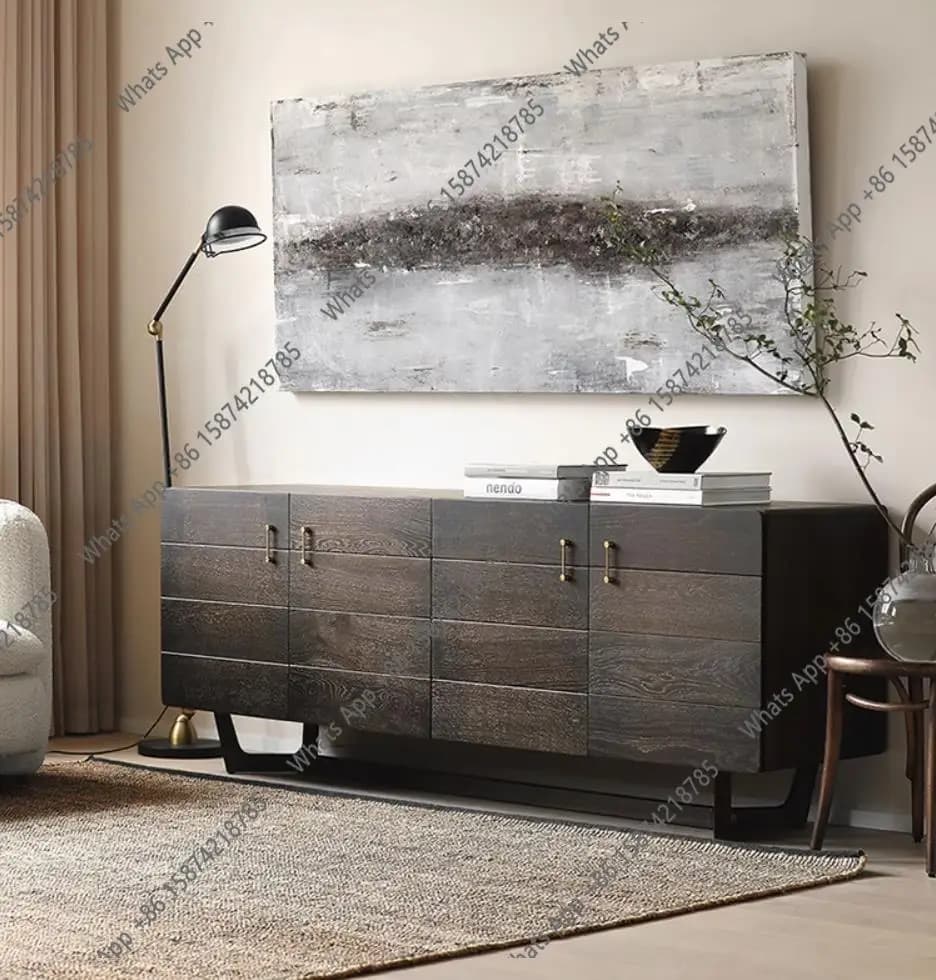 Italian light luxury sideboard, dining room and living room storage, modern and simple designer bedroom, vintage wooden cabinet