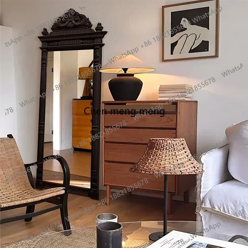 AB03  Hall Black Frame Mirror Universal Girls Floor Nordic Bedroom Wall Mirrors Full Body Gothic Apartment