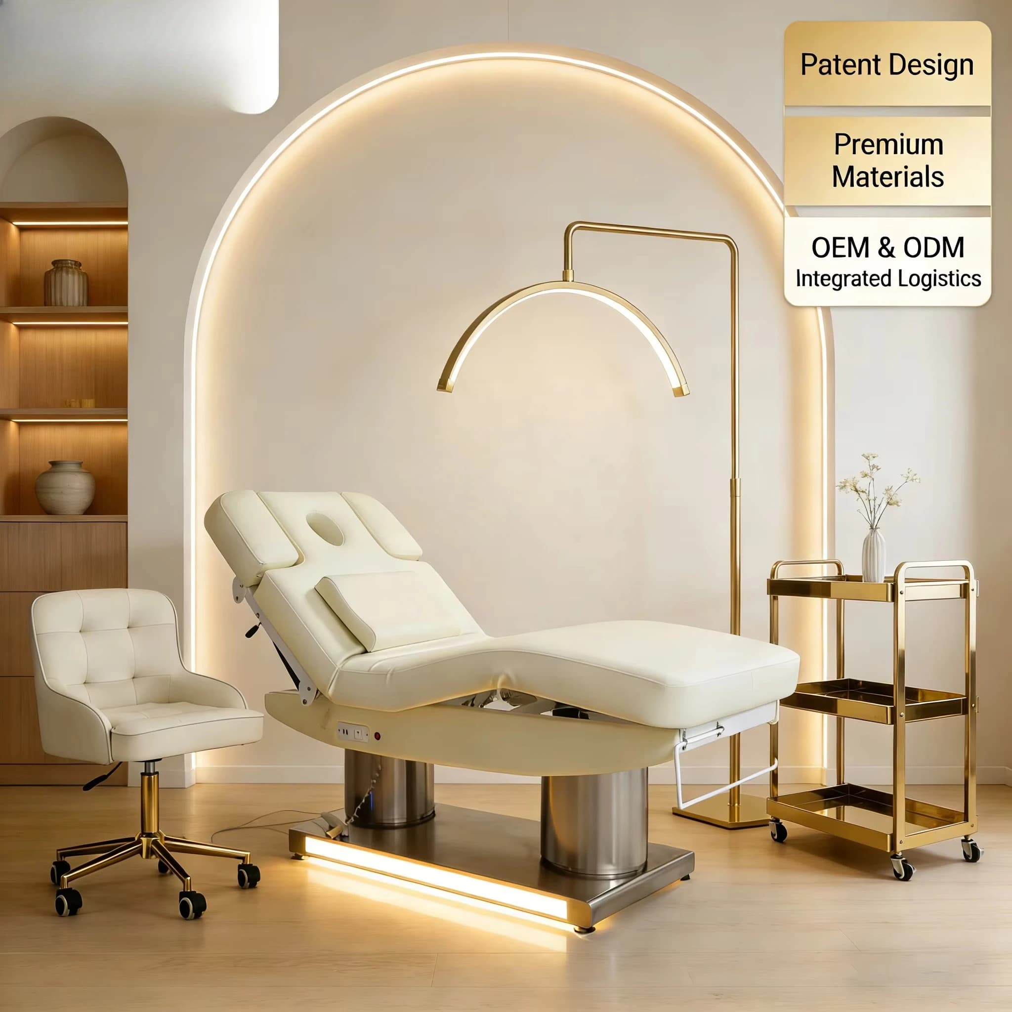 Luxury 4 motor stainless steel base heated electrotherapy   salon bed spa facial massage