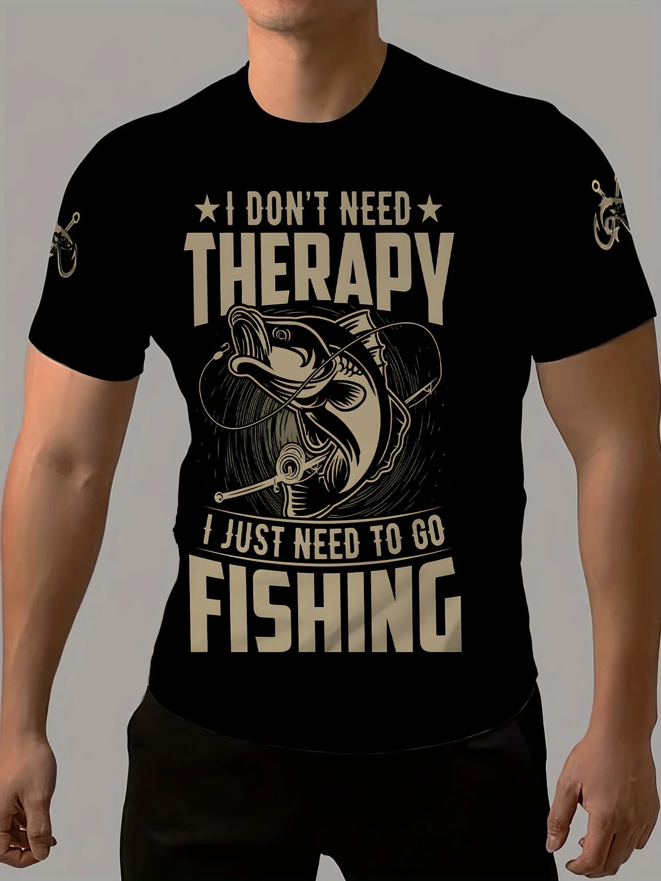 "I Don't Need Relax, I Just Need to Go Fishing" Design,with Fish Illustration-100% cotton short sleeve printed men's T-shirt.
