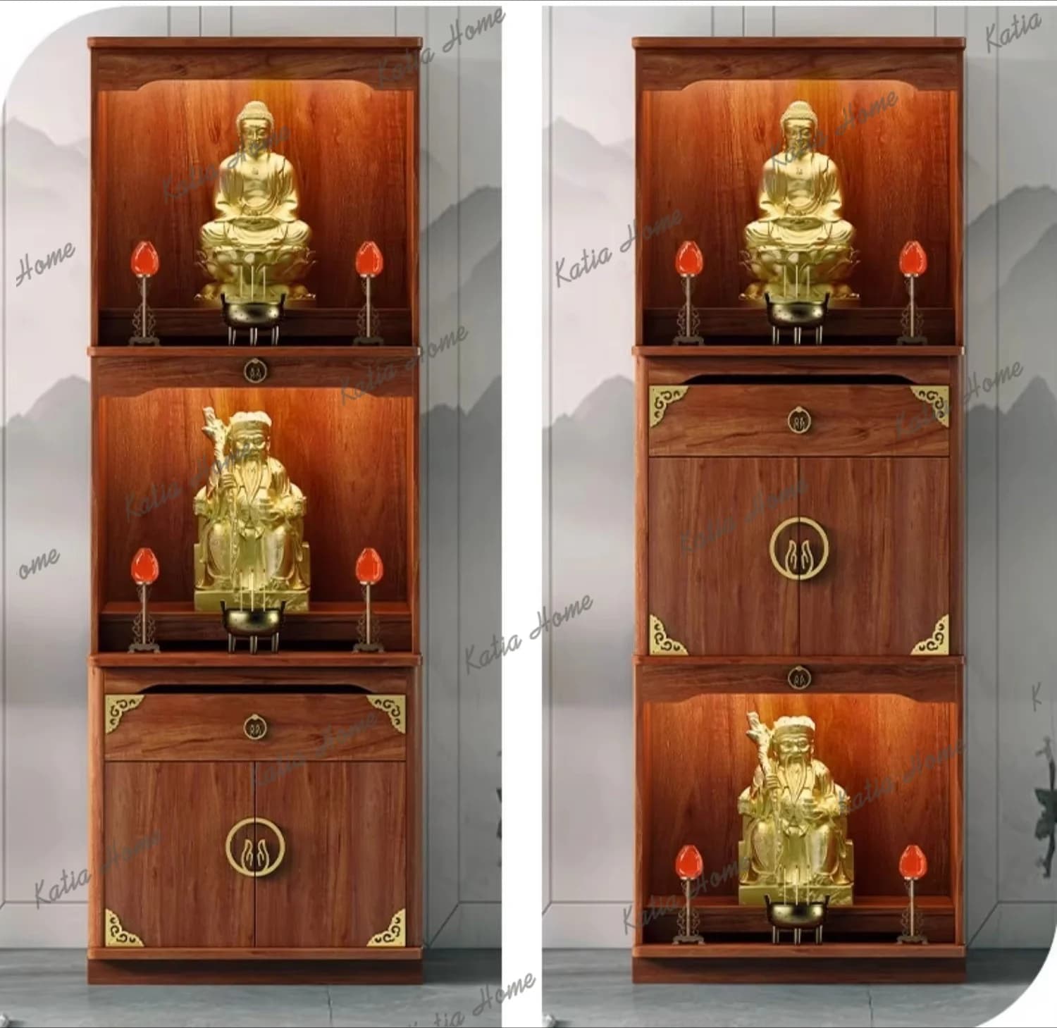 PG  Buddha Shrine Cabinet Solid Wood God of Wealth Cabinet Buddha Worship Table Three-Layer Earth God Cabinet