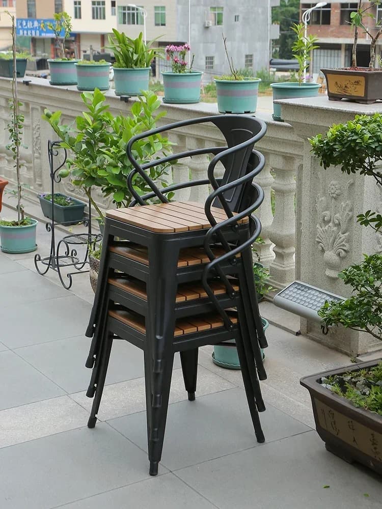 Anti-corrosive wood balcony tables and chairs outdoor leisure villa coffee milk tea shop courtyard waterproof plastic wood