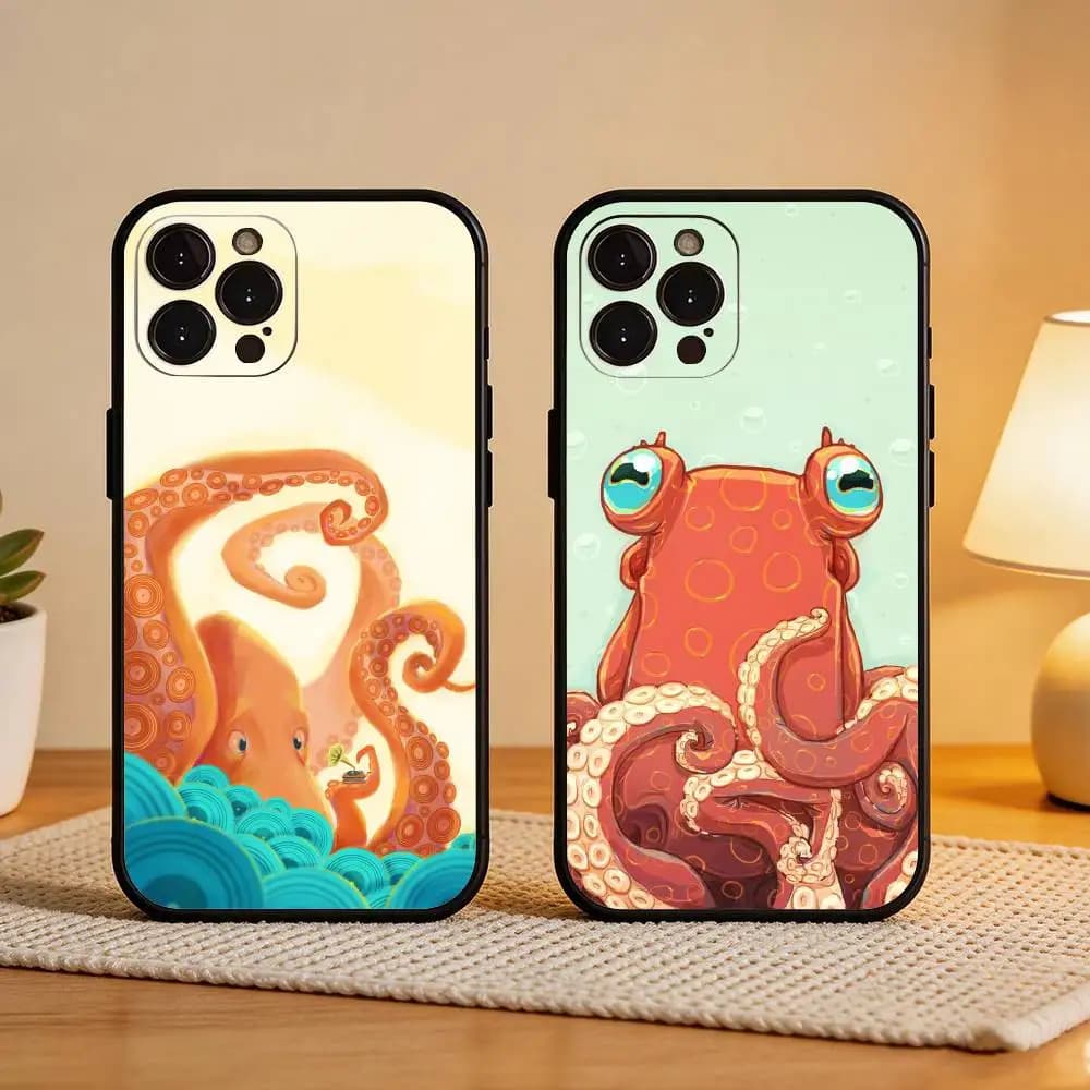 O-Octopus S-Sea Animals O-Ocean Phone Case For iPhone17,16,15,14,13,12Plus,Pro Max,XS,5G Soft Silicone Black Cover