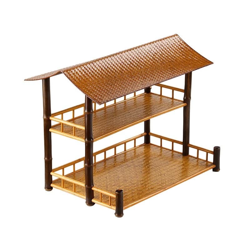 Bamboo product mat surface, tea shed, Chinese stove tea brewing, Zen silu, bamboo eaves storage rack, double teacup holder