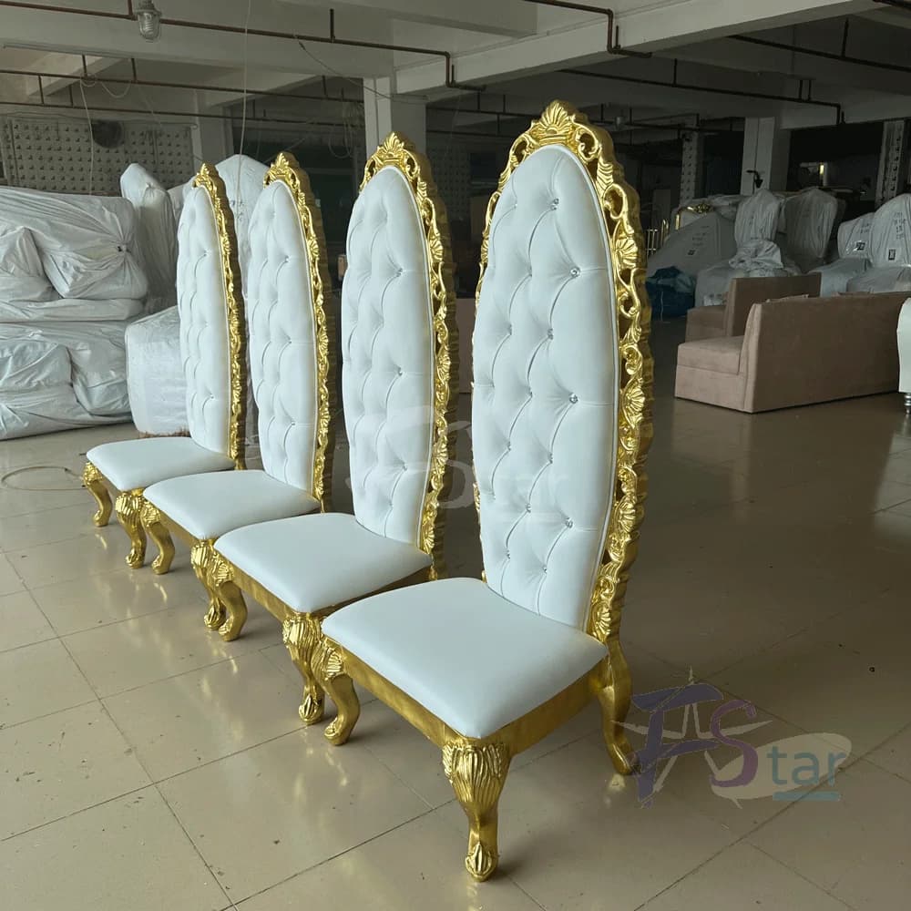 4pcs Wholesale Luxury Golden High Back Wedding Furniture Throne King and Queen Party Banquet White Chairs for Sale
