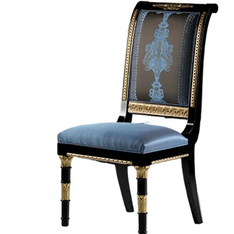 Elegant Fabric Interior Dining Chair Blue and Gold Classic Luxury High Back Chair