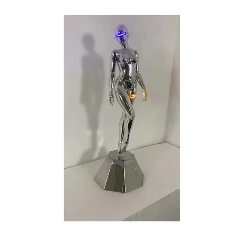 New design glass fiber with lamp female robot action statue sculpture interior decoration creative gift collection