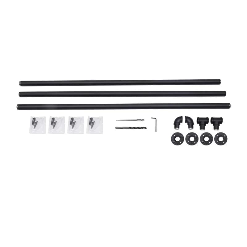 , Round Corner12 Feet Handrails for Stairs, Galvanized Industrial Pipe Railing Indoor Pipe Stair Railing with Wall Mount Support
