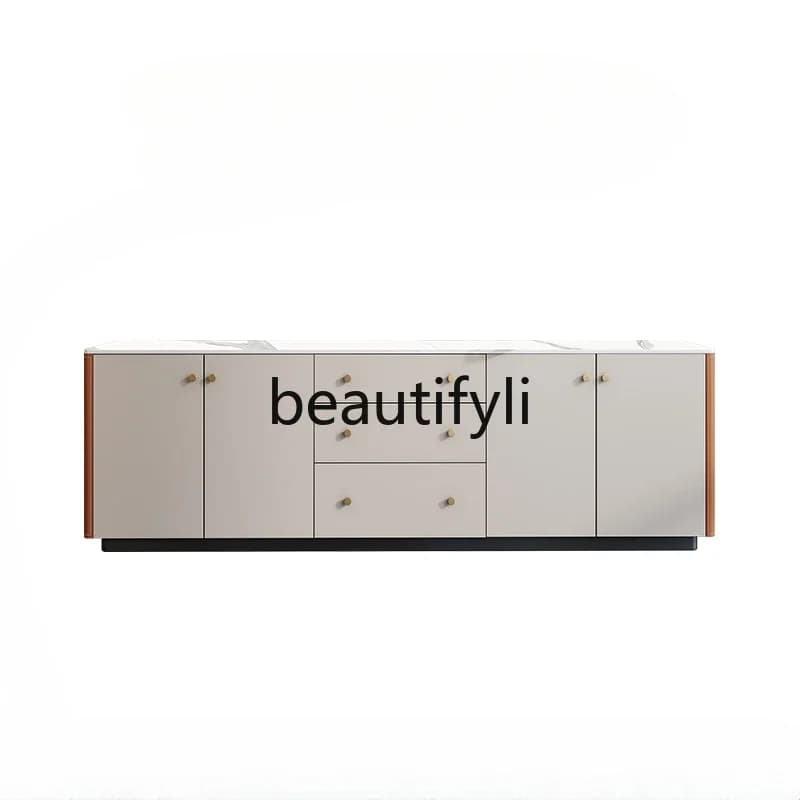 Light luxury saddle leather high TV cabinet household wall storage side cabinet bedside storage TV cabinet  R
