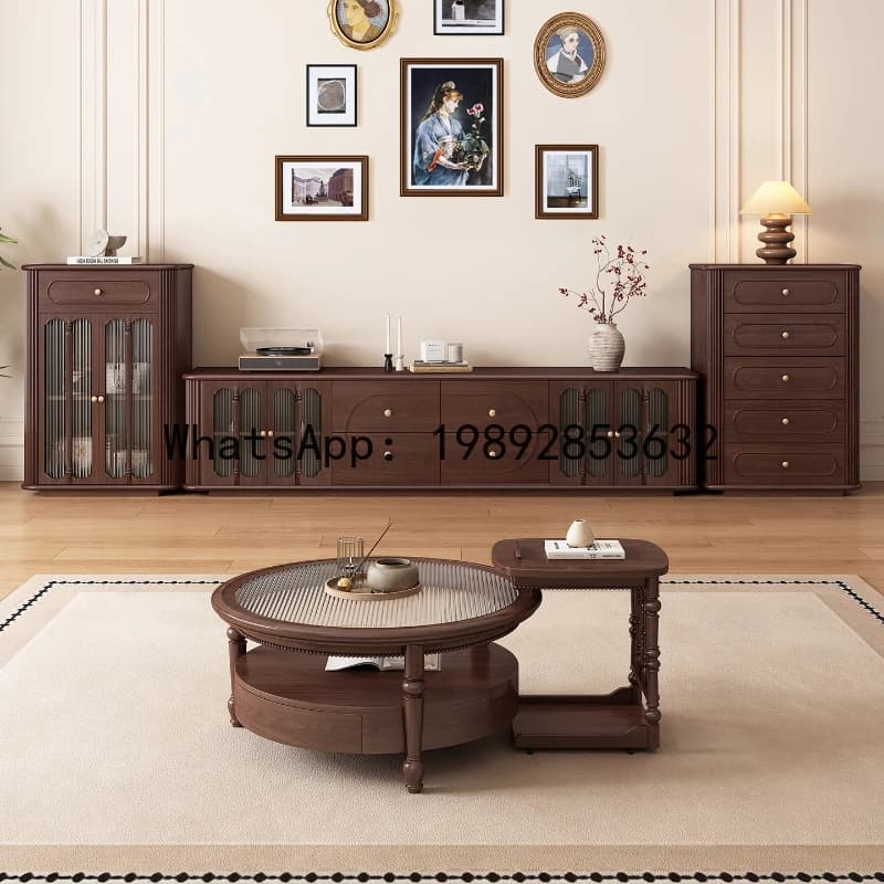 XL Cream Style Luxury Stone TV Cabinet And Coffee Table Set For Living Room High Storage Cabinet