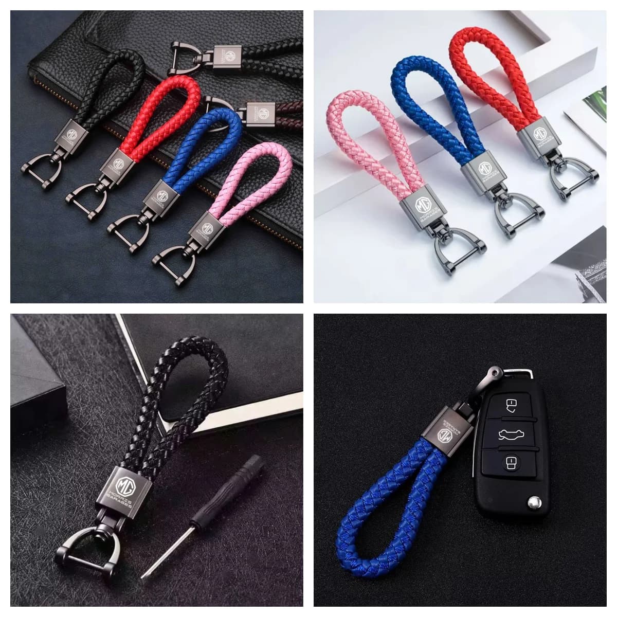 Braided Rope Car Key Chain Key Ring For MG4 EV MG5 MG ZS MG HS MG6 MG Cyberster Anti‑lost Metal D‑ring Auto Keychain Accessory