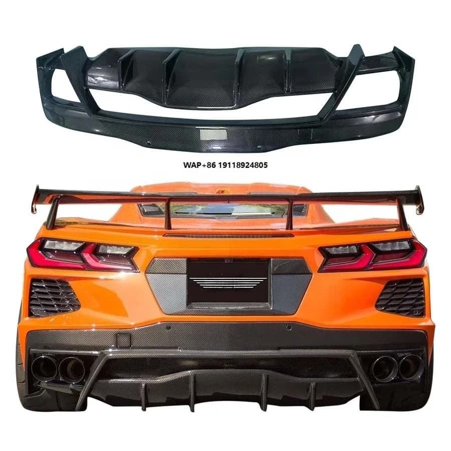 New  Corvette C8 Carbon Fiber Rear Diffuser Body Kit with Bumper Lip Accessory & Exhaust Cut-Outs