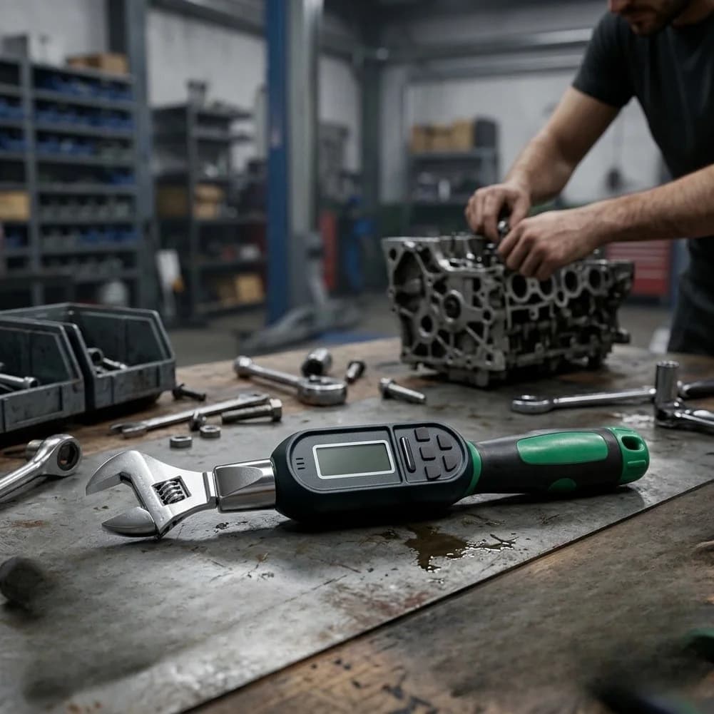 Torque Wrench Digital with 0-38mm Adjustable Open-End Head Chrome Vanadium Steel Construction Anti-Slip Grip Green