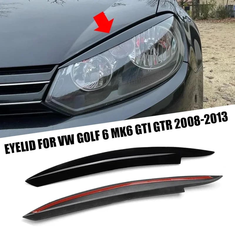 Fit For Volkswagen VW Golf 6 MK6 GTI GTR 2008-2013 Car Accessories Black Headlight Eyebrow Eyelid Cover Decorative Trim
