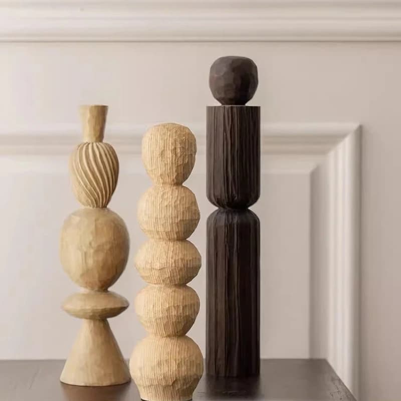 Geometric Wood Carving Art Sculpture Mid-Century Home Decor for Wall Niche Shelf Display Handmade Solid Wood Desktop Ornaments