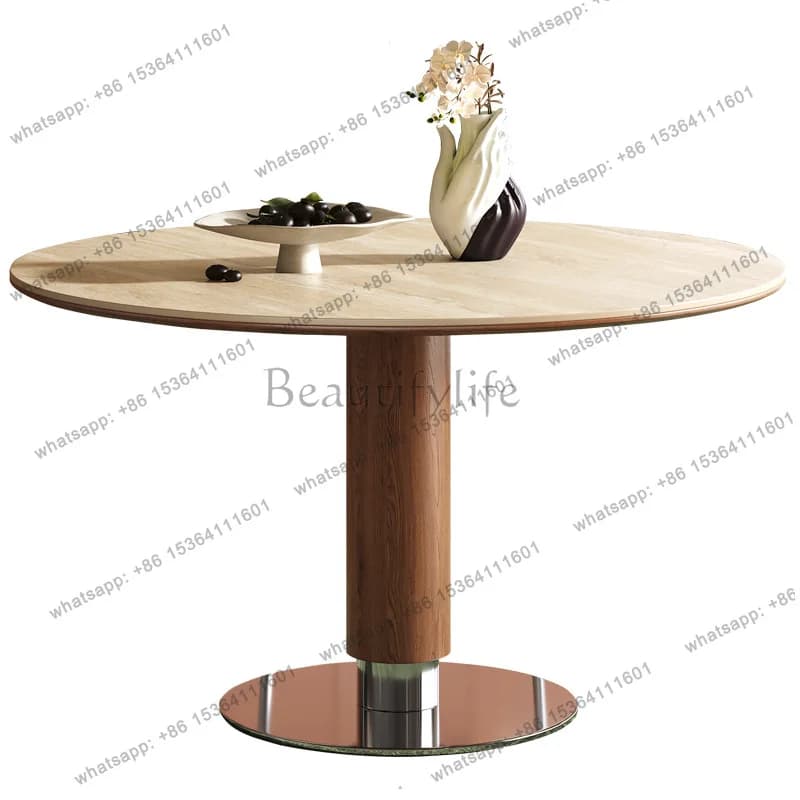 Medieval travertine rock slab round table retro style round dining table household small apartment