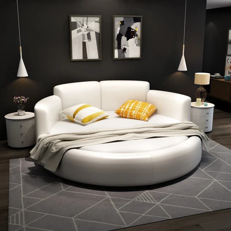 Princess Soft Luxury Double Bed Modern Leather Design Adults Queen Round Bed King Size Lit De Chambre A Coucher Furniture
