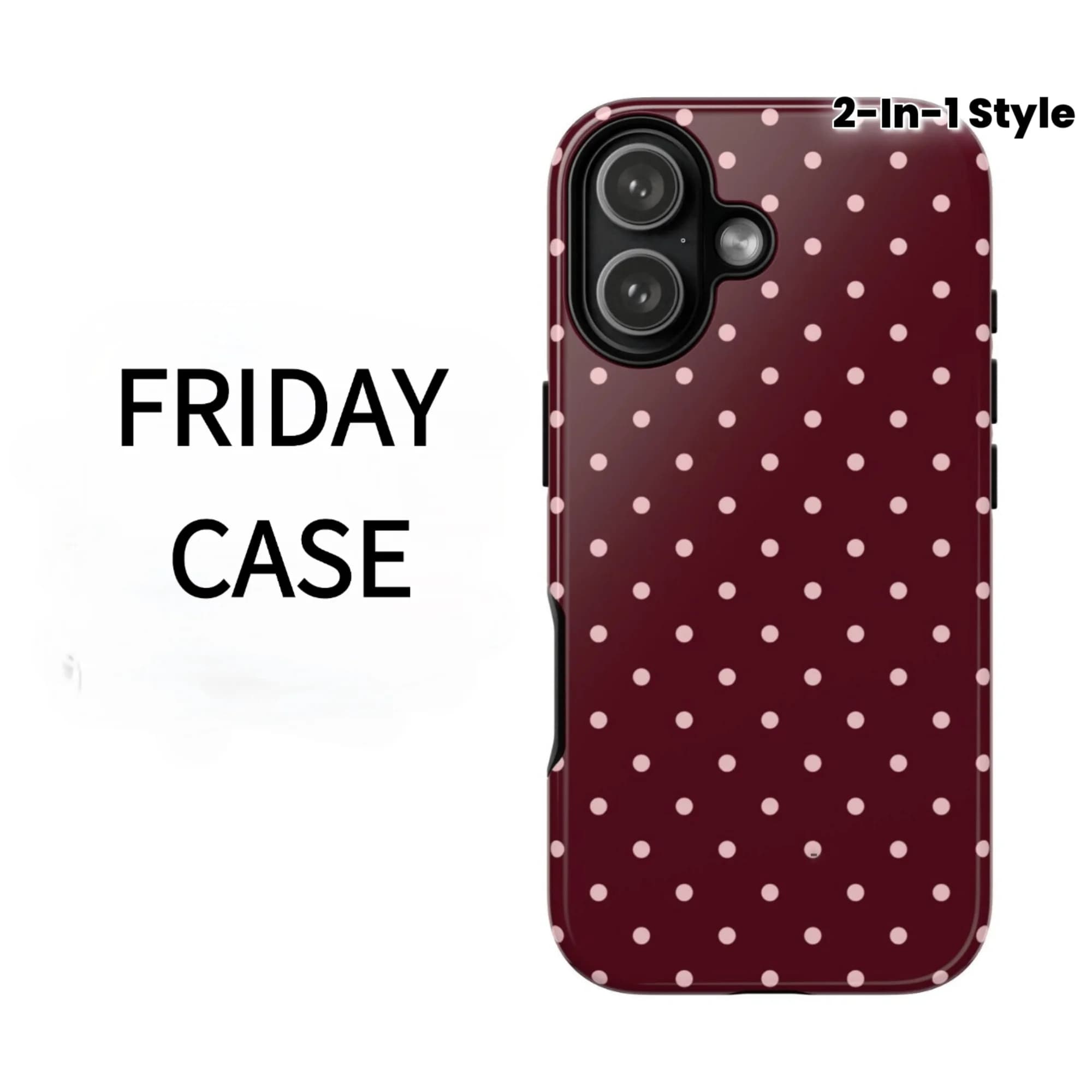 Vintage Deep Red Polka Dot Pattern Film Two-in-one Phone Case, Suitable for iPhone 17PRO, 16, 15, 14, 13, 12, 11PRO, etc.