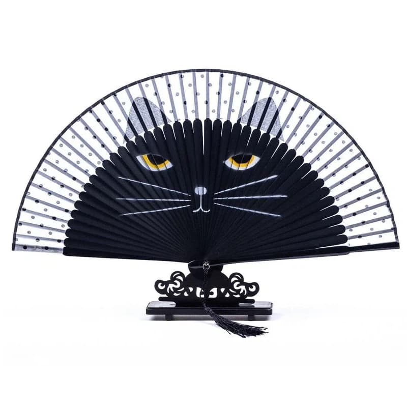Cat Pattern Folding Fan Portable Summer Cooling Daily Fan for Women Hanfu Dance Gift Lightweight Durable Smooth Photo Prop
