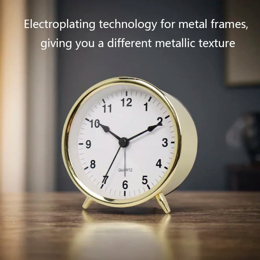 1pc 3.8-inch Light Luxury Metal Quartz Alarm Clock, Electroplated Metal Shell, Retro Decorative Luminous Desk Clock, No Battery
