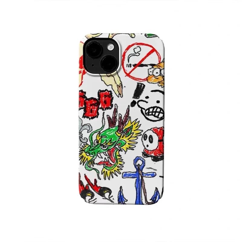 Colorful Cartoon Dragon Graffiti Phone Case for IPHONE 17 Air 16E 15 PROMAX 14 Plus 13 12 MINI 11 16Plus XR Acrylic Phone Cover