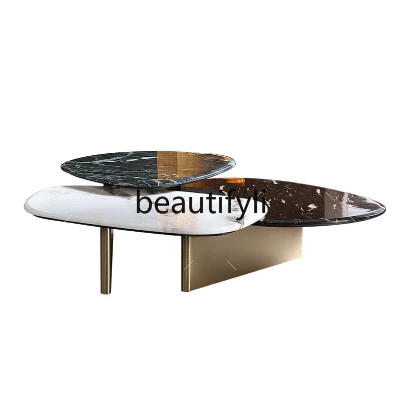 LXHigh-grade special-shaped marble coffee table color matching personalized stainless steel high and low coffee table combinatio