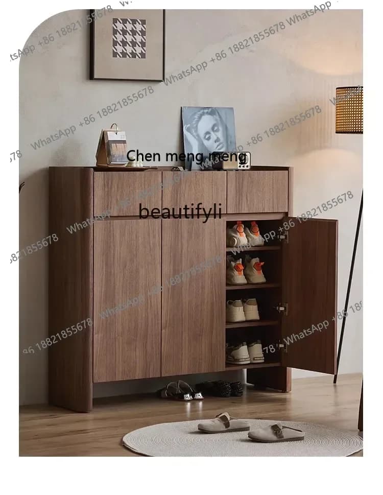 cc182Black walnut shoe cabinet solid wood storage cabinet, household, entrance, modern simple living room shoe rack R