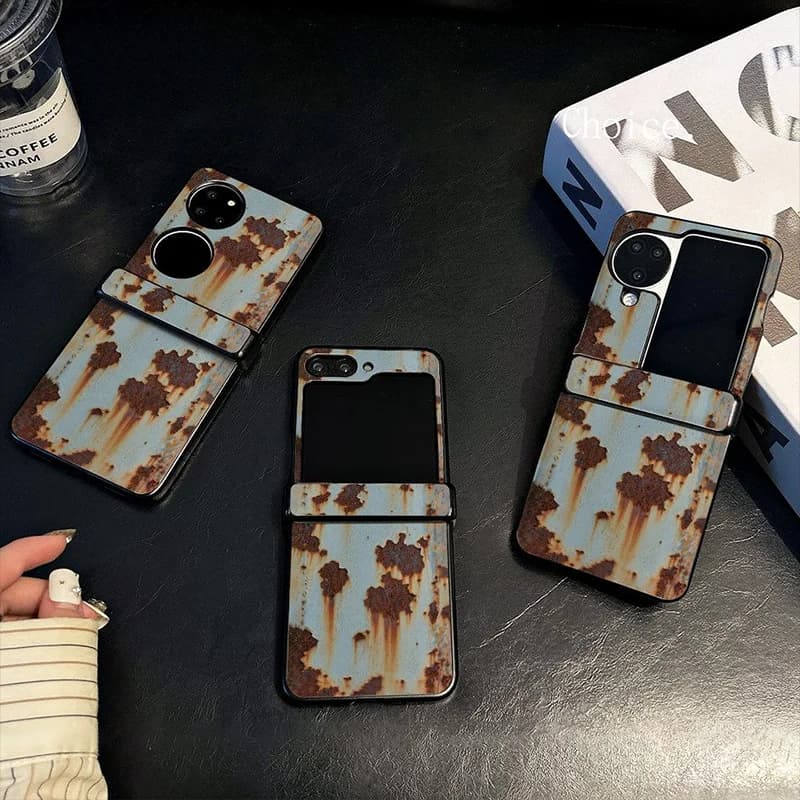 ZFlip7 Case Rust Texture Flip Case for Samsung Galaxy Z Flip 7/6/5/4/ MIX Flip Retro Rusty Print Leather Shockproof Cover