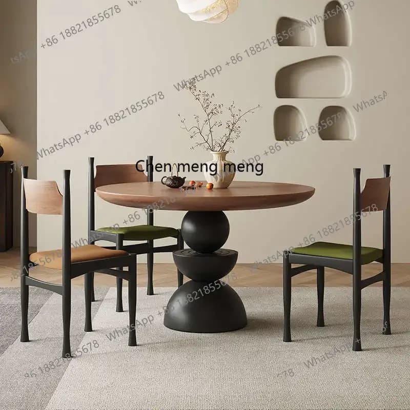 D80 Solid Wood Dining Table and Chair Set New Mid-Century Style Designer French Retro Home Small Apartment Creative Round Table