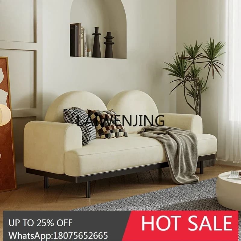 Cream Wind Small Apartment Bedroom Living Room Fabric Sofa Straight Row Double Small Sofa