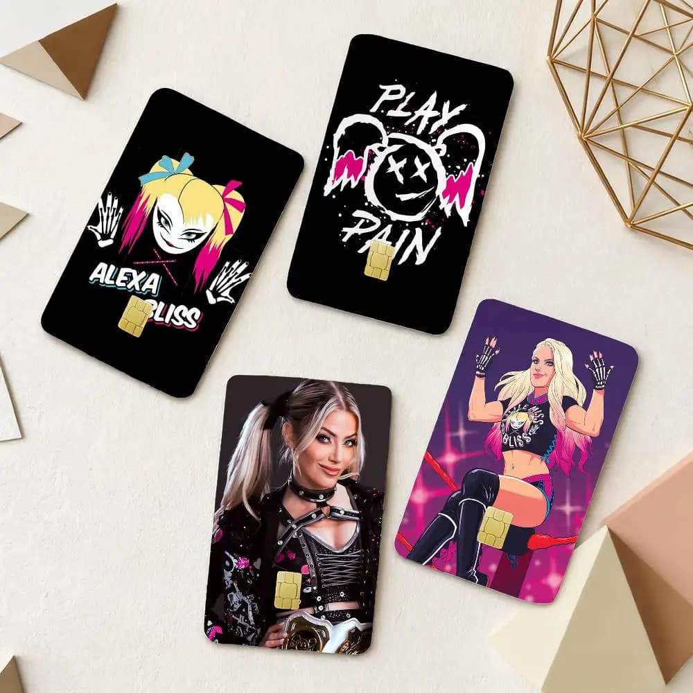 A-Alexa B-Bliss Wrestling 4pcs 1Set Card Stickers Small Waterproof Chip 4PCS Card Sticker Anti-Scratch