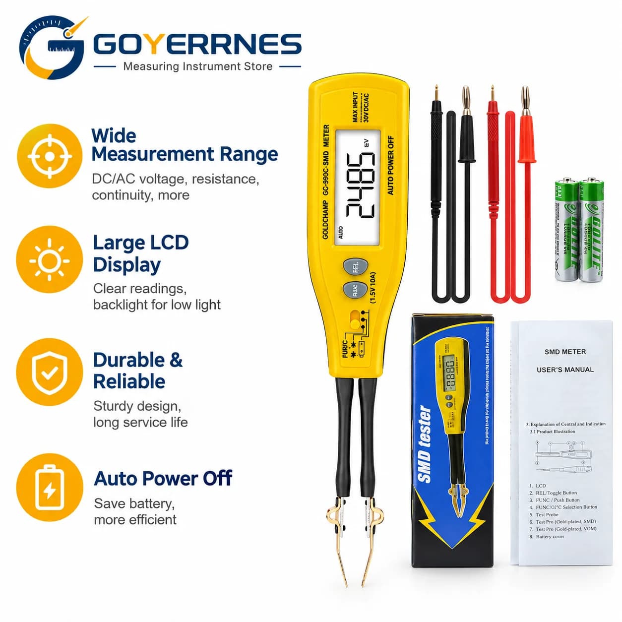 Digital SMD Tester Pen Smart Tweezers LCR Multimeter Resistance Capacitance Diode LED Zener for PCB Repair Soldering Tool
