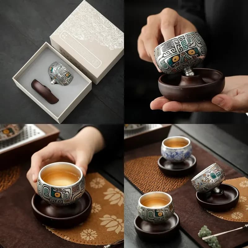 999 Sterling Silver Teacup High End Master Cup 360 Degree Rotatable Single Ceramic Tea Set Elegant Drinking Vessel for Home