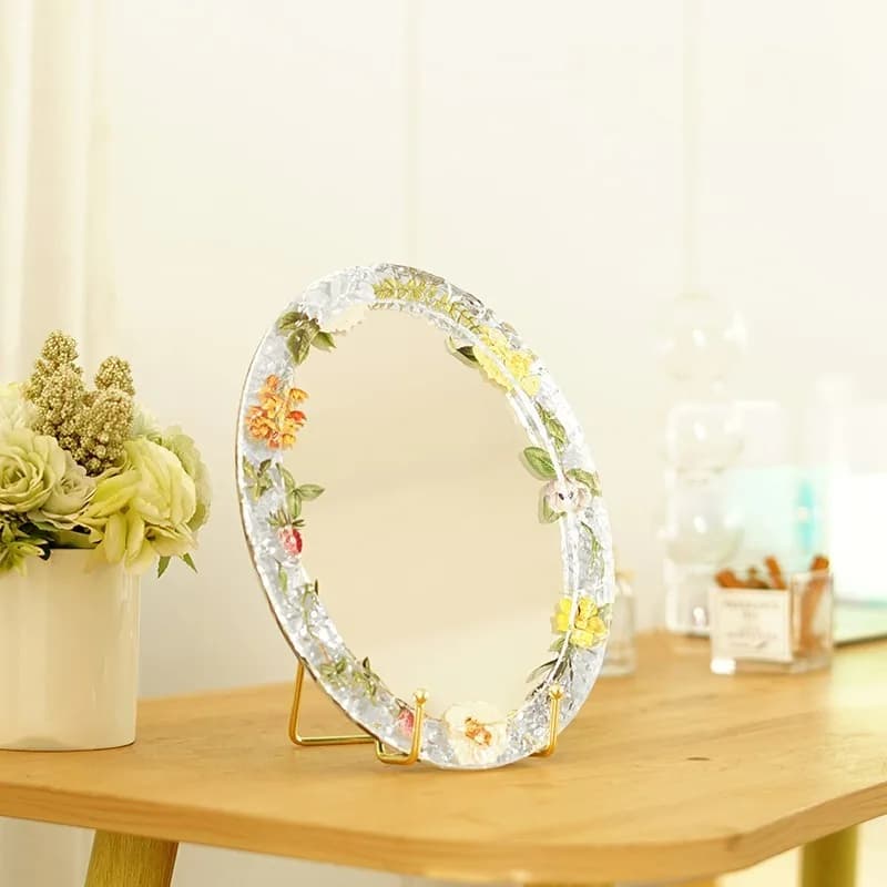 Desktop Dresser Makeup Mirror Ornament Bedroom Flower Border Acrylic Small Mirror Valentine's Day Gift Decoration Home Espejos