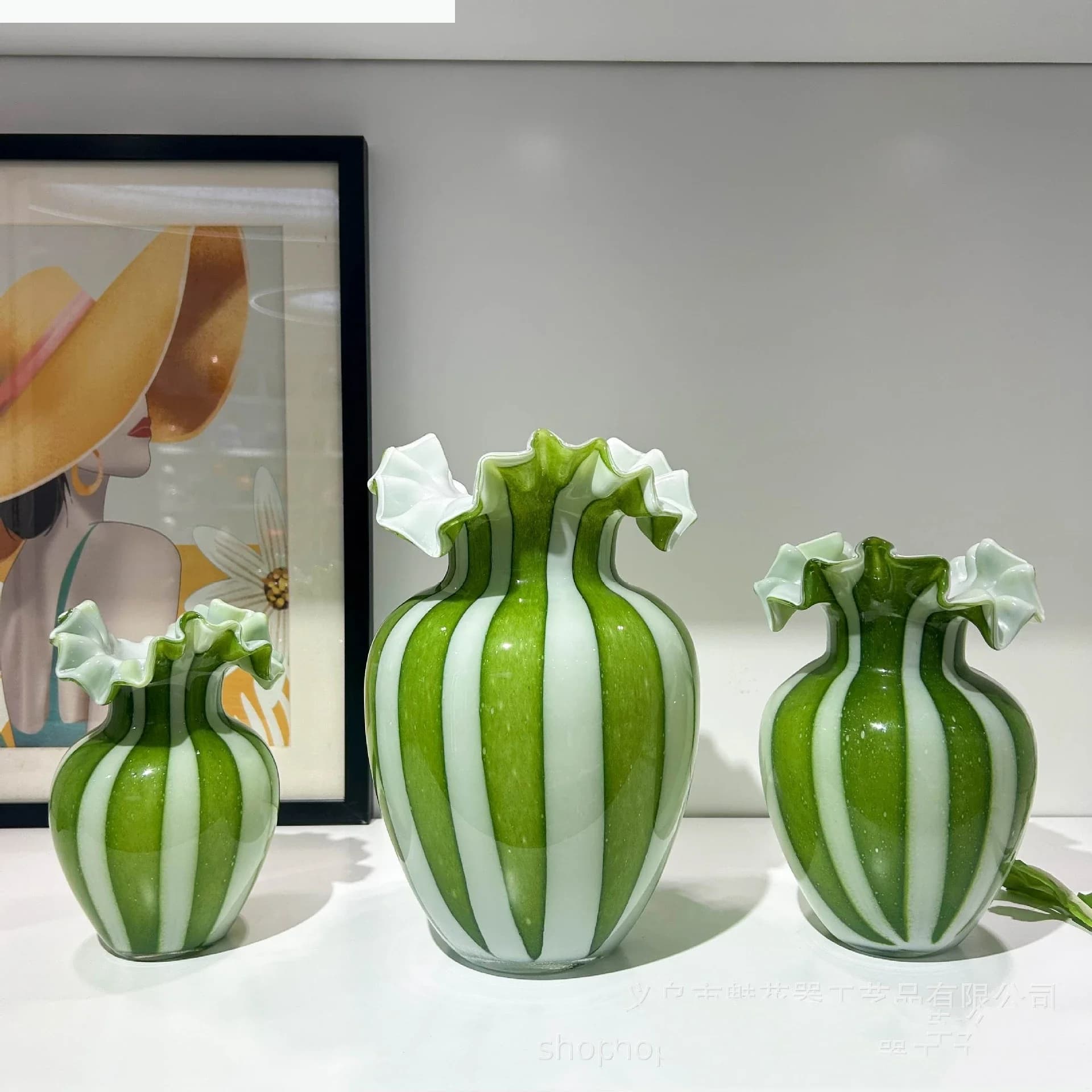 Striped Glass Vase Wavy Flower Vase Floral Arrangement Accessories Flower Pot Terrarium Room Decoration Accessories
