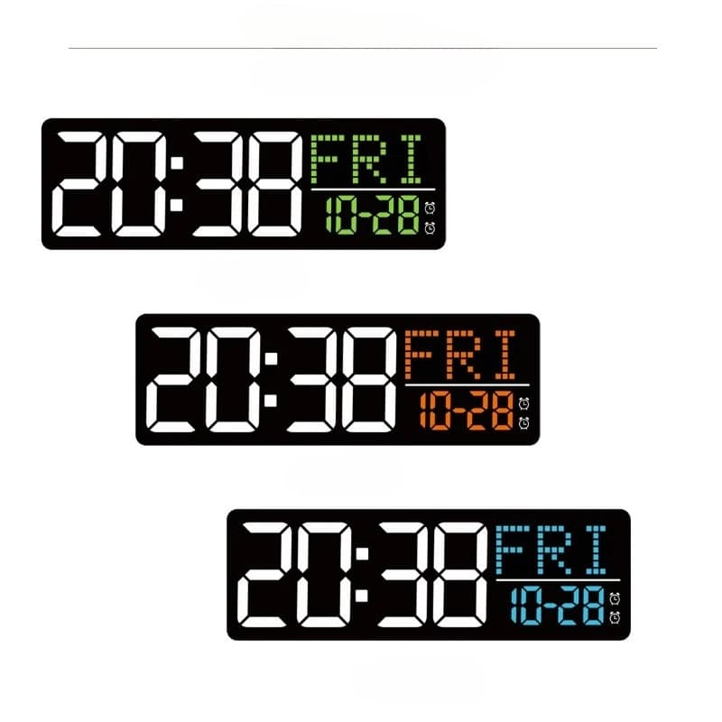 Large LED Digital Calendar Alarm Clock, Multifunctional Wall/Desk Clock with Date Temperature Humidity Display, Auto Dimming