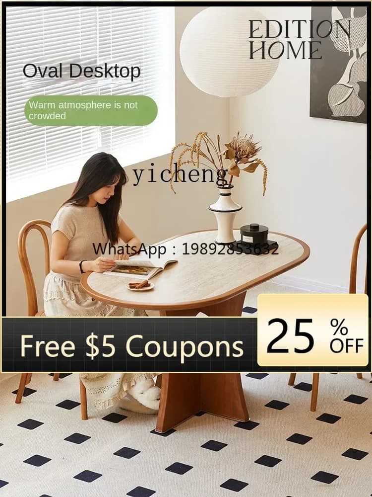 O2-10  Nordic retro solid wood rock slab dining table oval dining table and chair combination household dining table